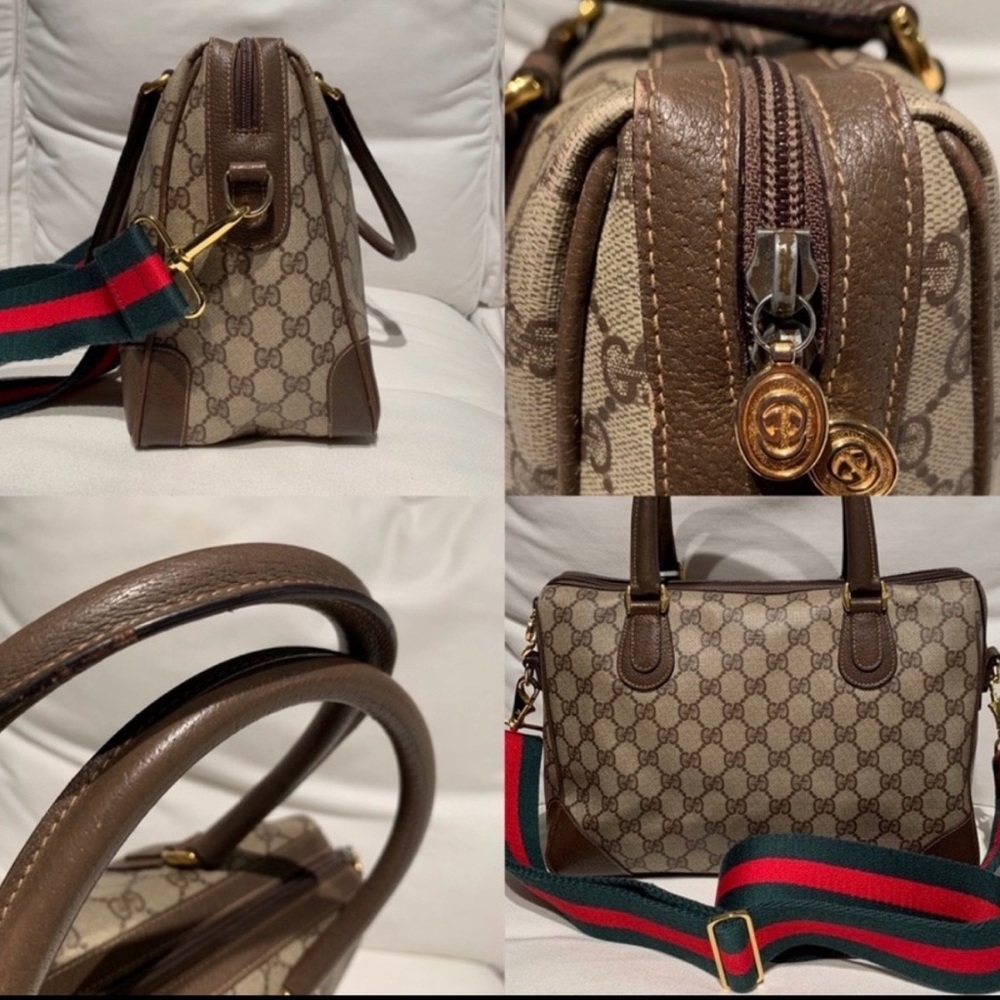 Gucci Signature Brown and Green Satchel - Picture 5 of 7